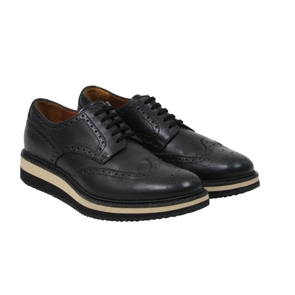 Prada Mens Derby Medallion Wingtip Platform Brogues US8 P7 Black Leather Shoes - Picture 1 of 7